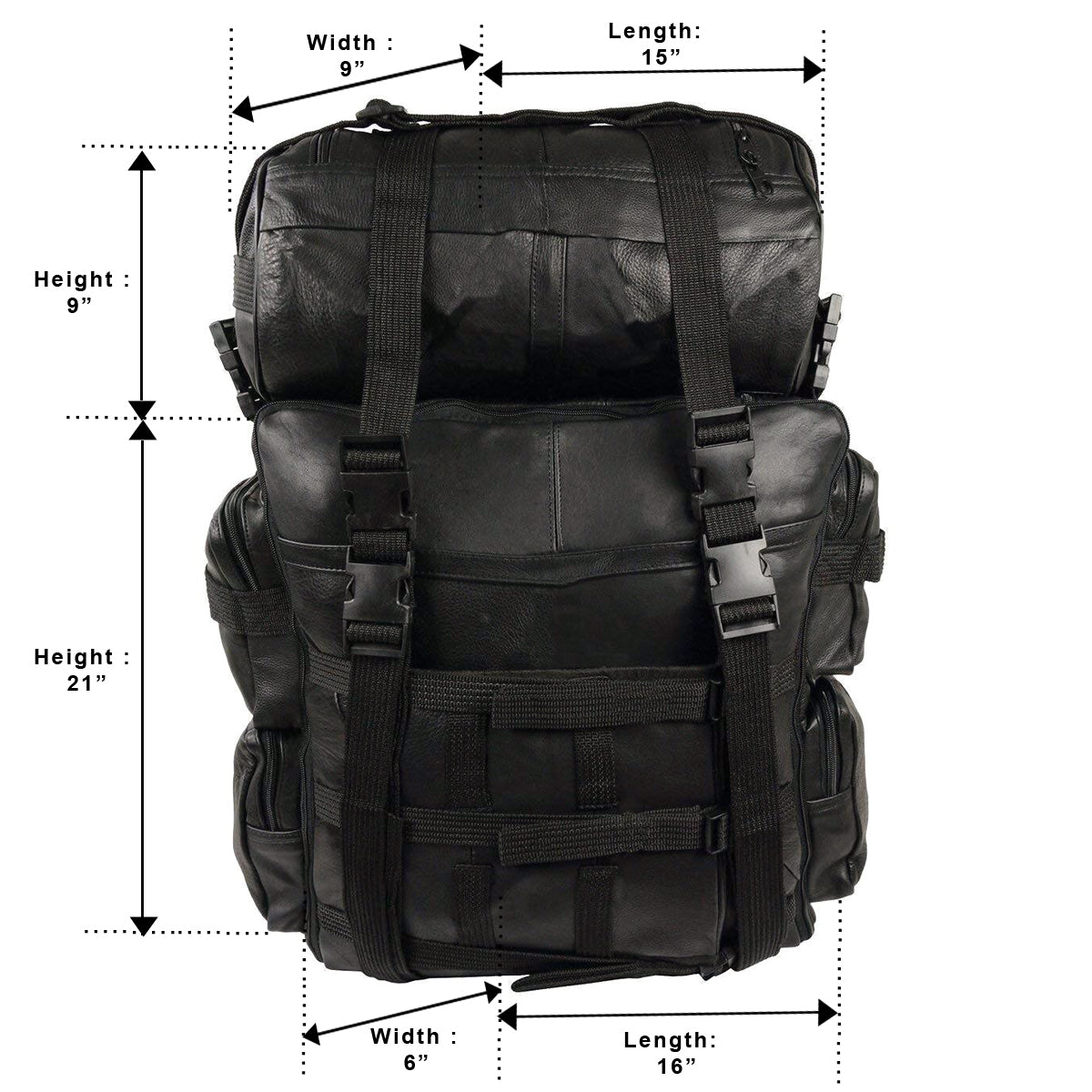 Vance Expandable Black Leather Motorcycle Sissy Bar Bag with Rain Cover