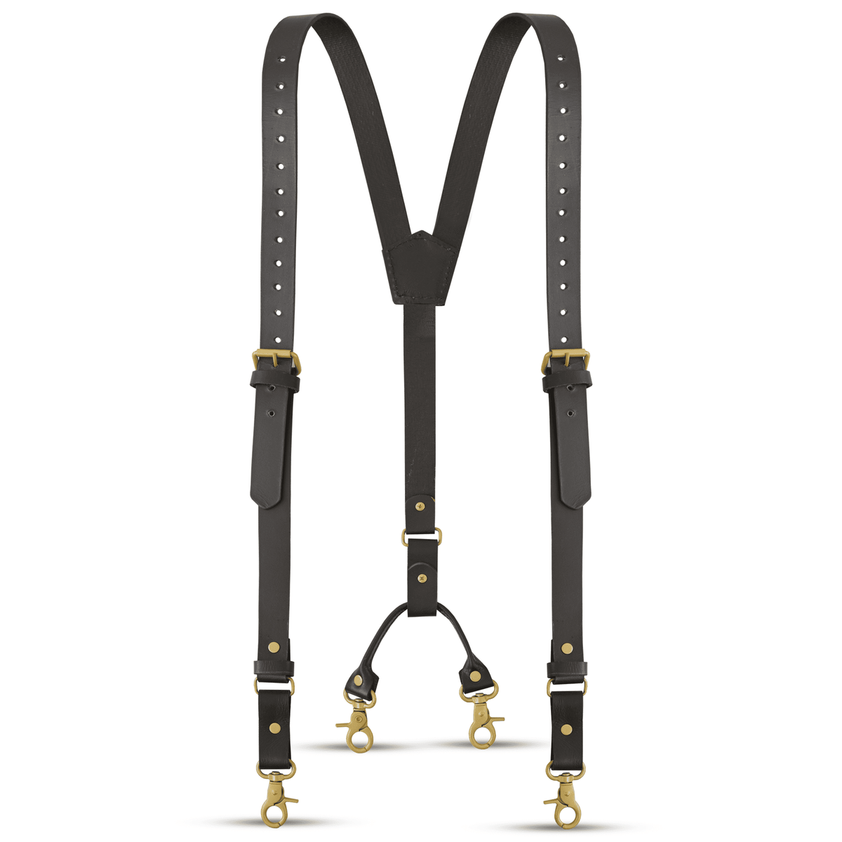 Men’s Premium Leather Y-Back Suspenders, Heavy-Duty Adjustable Braces w/ Brass Swivel Snap Hooks for Jeans & Trousers - main