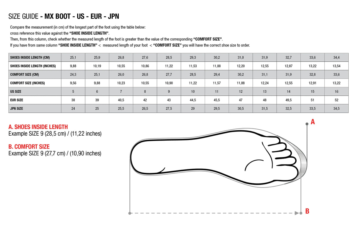 Alpinestars Off-Road Motorcycle Boots Size Chart