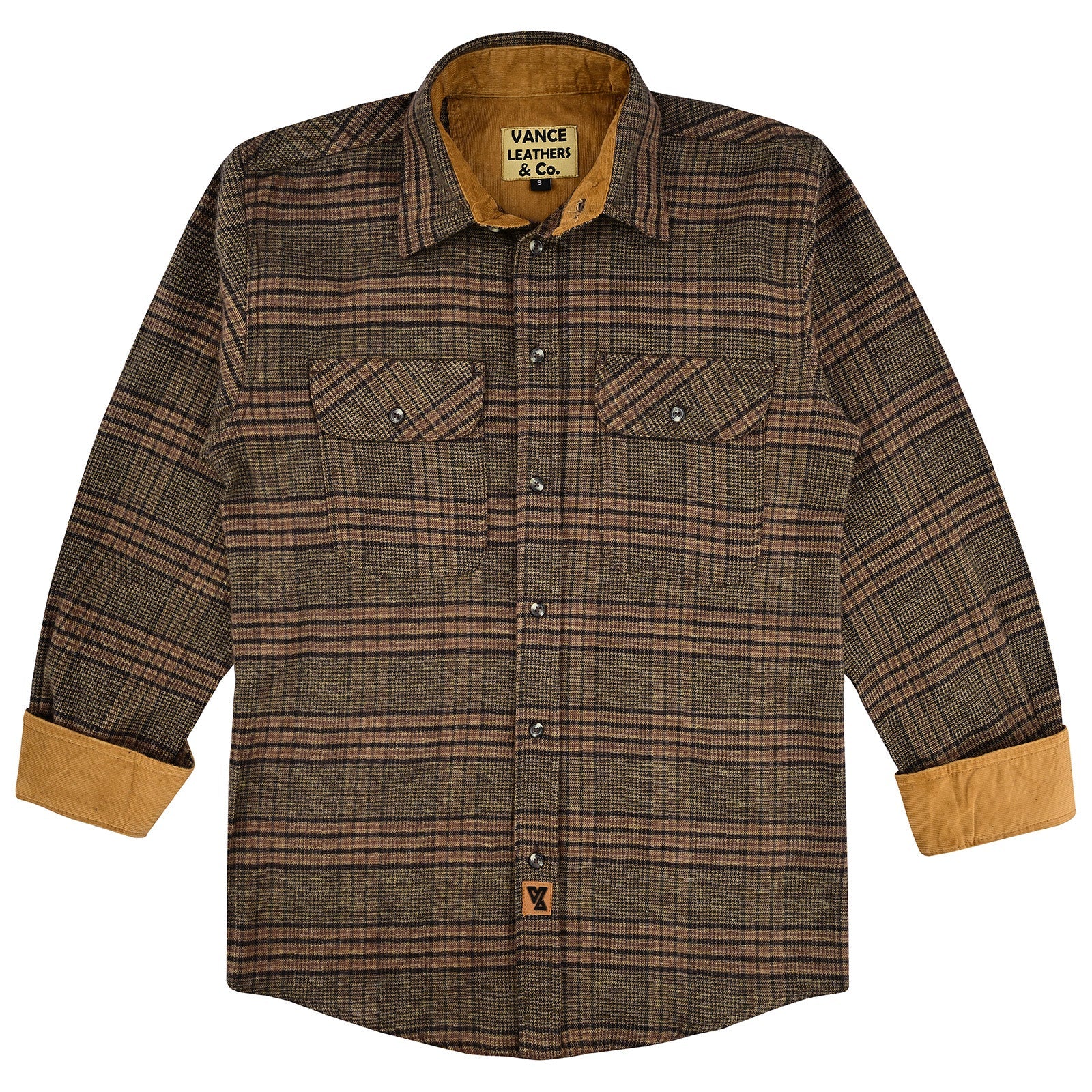 sequoia-mens-long-sleeve-plaid-button-down-casual-flannel-shirt-corduroy-cuffs-front-view