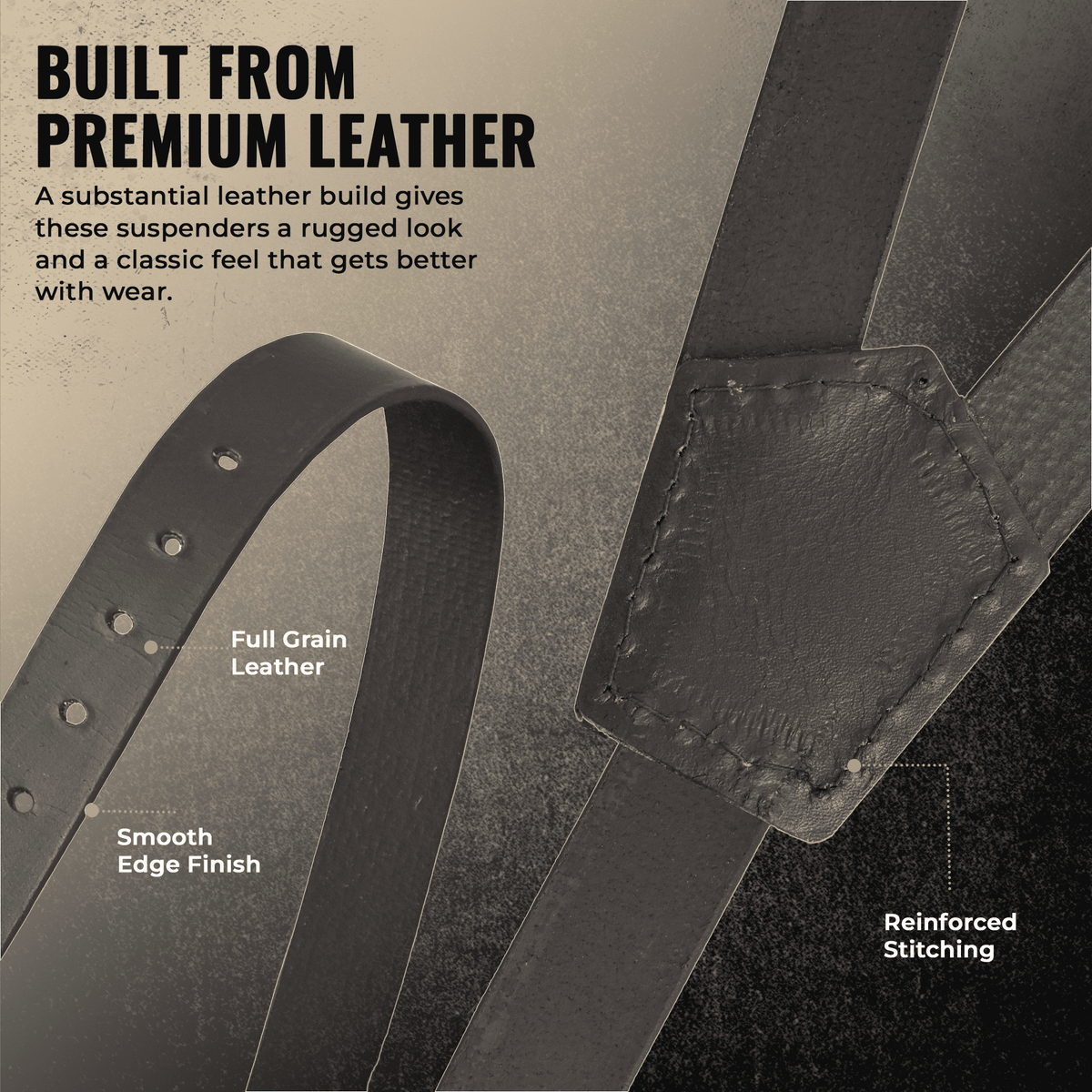 Men’s Premium Leather Y-Back Suspenders, Heavy-Duty Adjustable Braces w/ Brass Swivel Snap Hooks for Jeans & Trousers - info-1