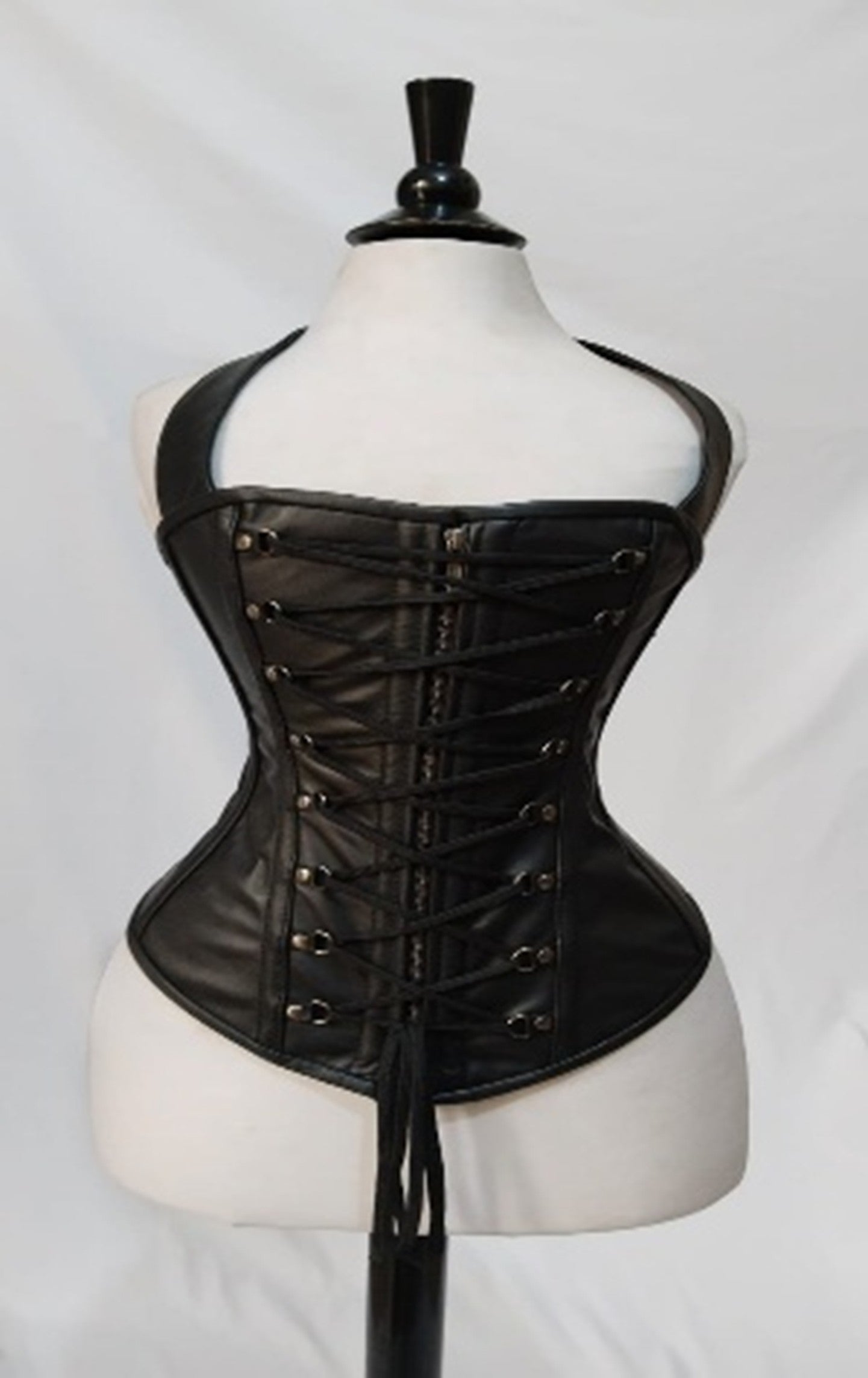 Black Leather Corset for Women | 14 Steel Boned Waist Trainer | Cowhide Leather Biker Corset with Antique Brass Zipper | Gothic Steampunk Body Shaper