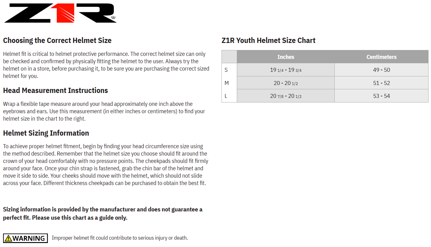 Z1R Youth Warrant 2.0 Solid Full Face Motorcycle Helmet
