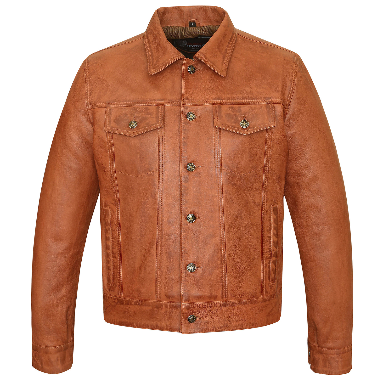 VL555Br Vance Leathers' Men's Austin Brown Motorcycle Trucker Leather Jacket